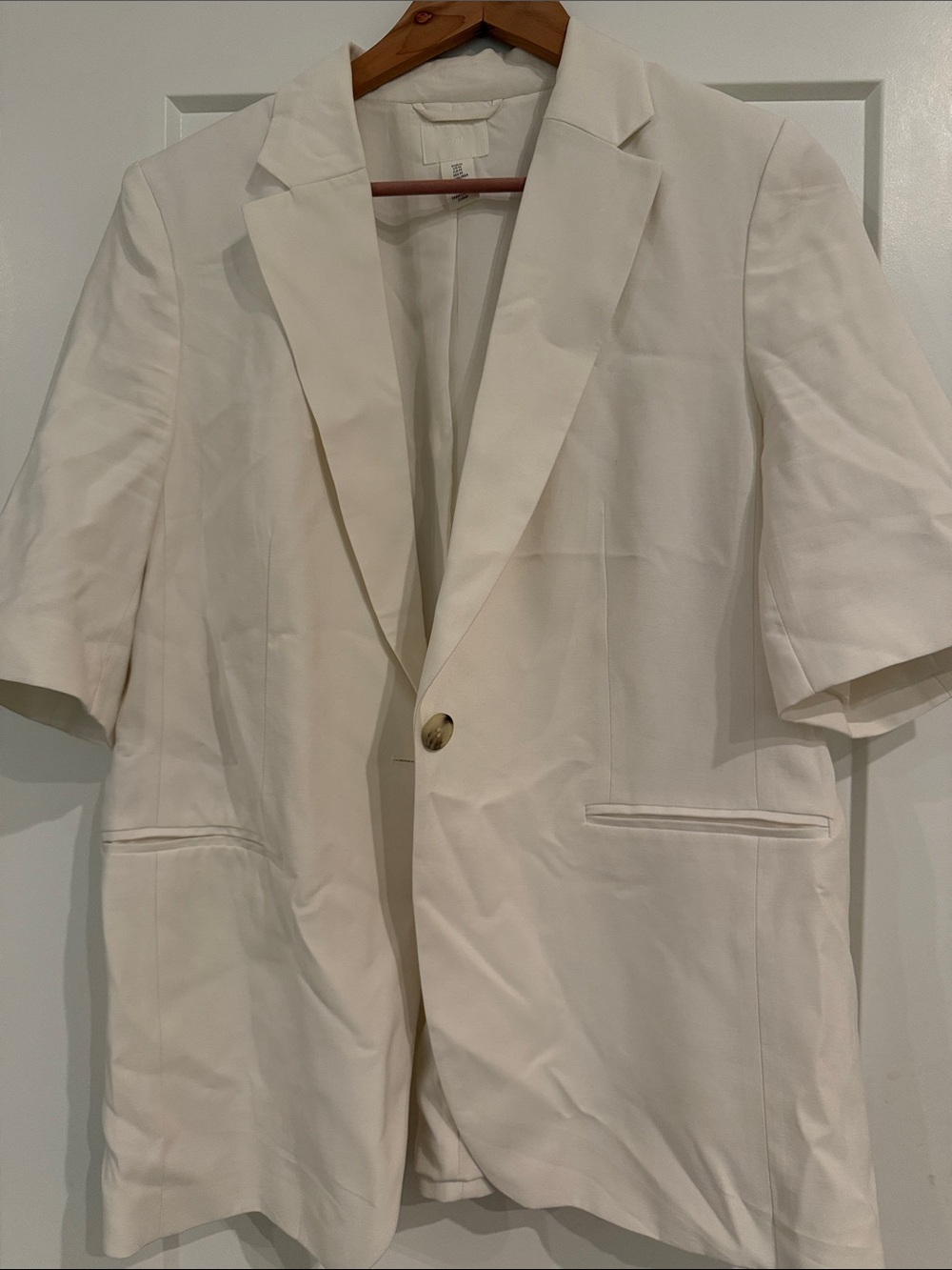 H&M Cream Short-Sleeve Single-Button Blazer